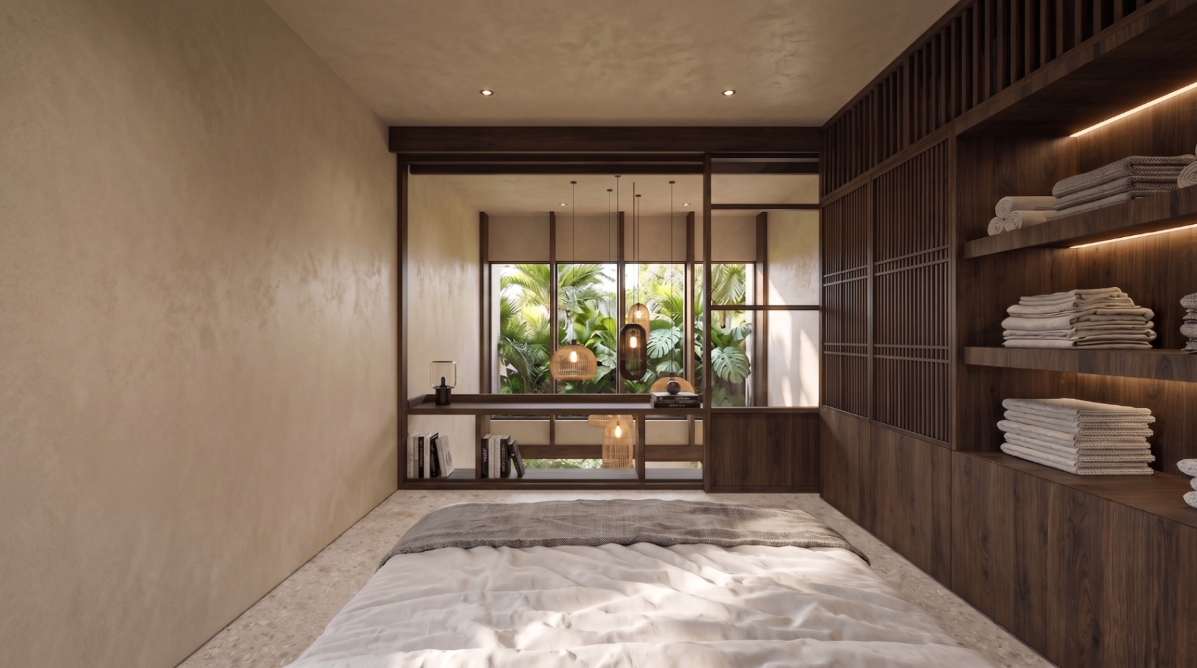 Second bedroom with garden window and library nook
