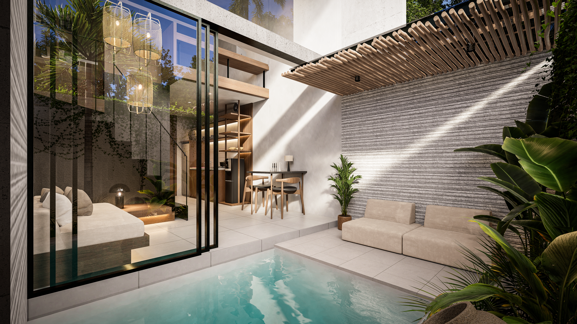 Private pool with sliding glass doors to the living area