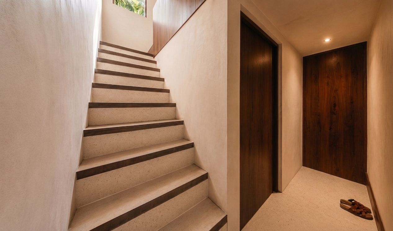 Terrazzo staircase to mezzanine